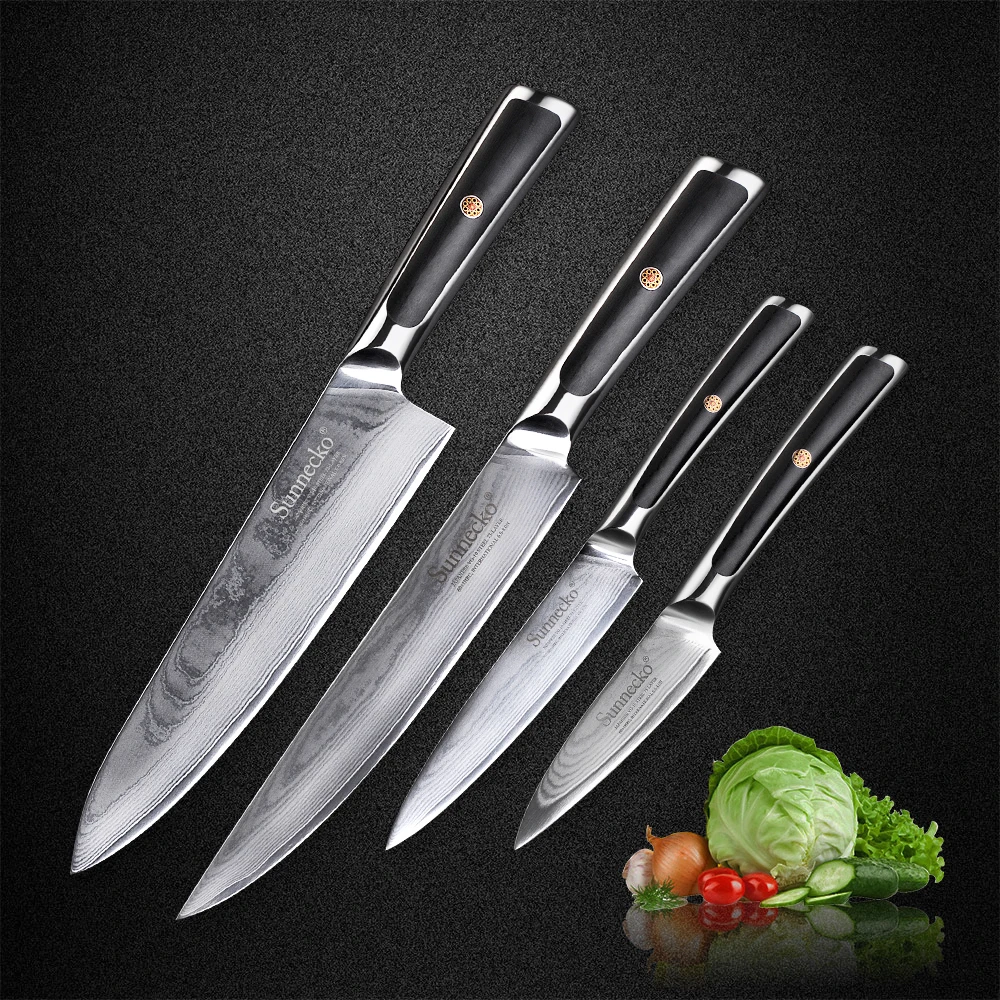 

Sunnecko New 4pcs Damascus Kitchen Knives Set Chef Slicing Utility Paring Knife Japanese VG10 Steel G10 Handle Sharp Meat Cutter