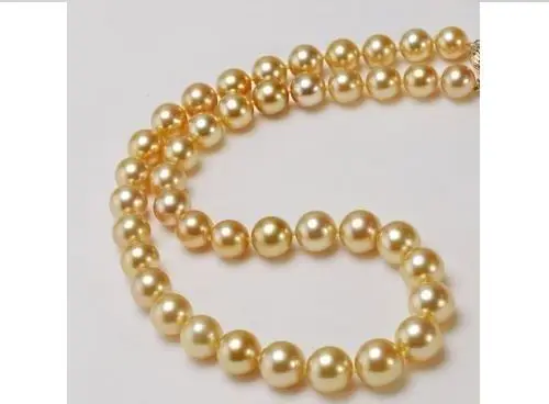 

18"10-11mm natural sea gold round pearl necklace n87aa