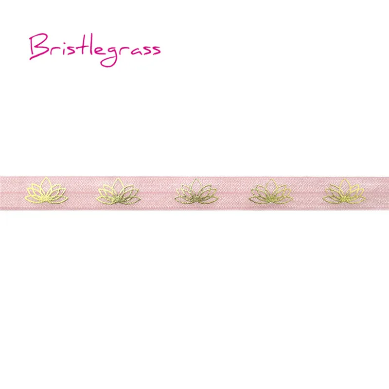 BRISTLEGRASS 5 ярдов 5/" 15 мм Золотой лотос фольга печать Блестящий складывающийся над эластичными врагами повязка из спандекса повязка на голову повязка для волос платье DIY шитье