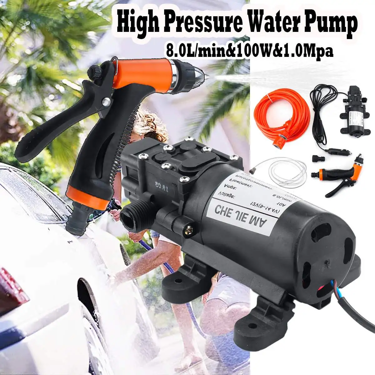12V 100W 160PSI высокое Давление самовсасывающие электрический автомобиль мытья насос Портативный стиральная машина прикуривателя комплект водяного насоса