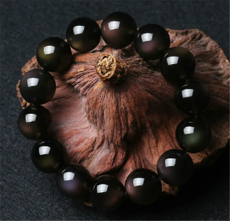 Натуральный черный браслет из обсидиана кристалл для женщин и мужчин исцеляющий