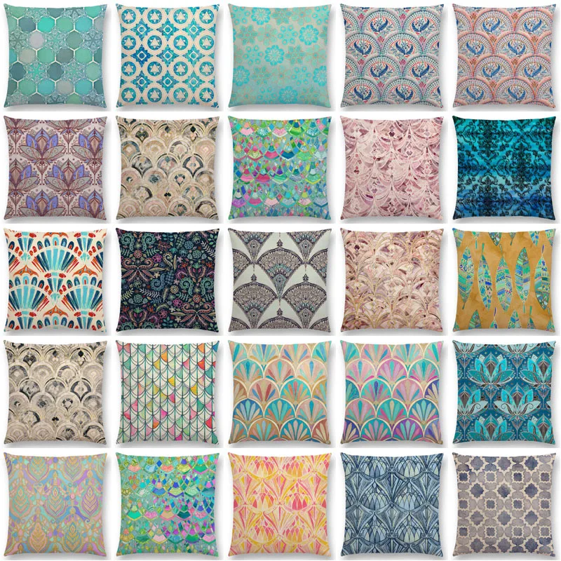 Новая декоративная подушка в средиземноморском стиле с лотосом акварелью