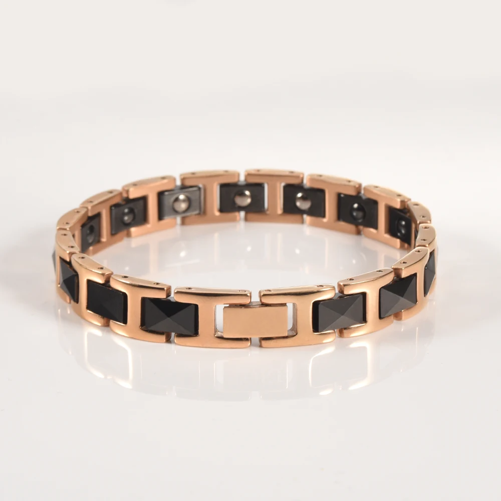 

Wollet Jewelry 18cm 99.999% Germanium Healing Magnetic Therapy Black Ceramic Bracelet For Women Rose Gold Color Hematite