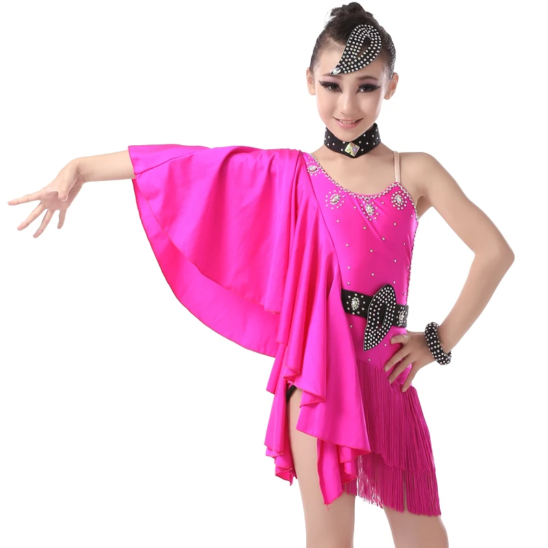 Девушки дети рукав летучая мышь для латио американских танцев с бахромой Юбки