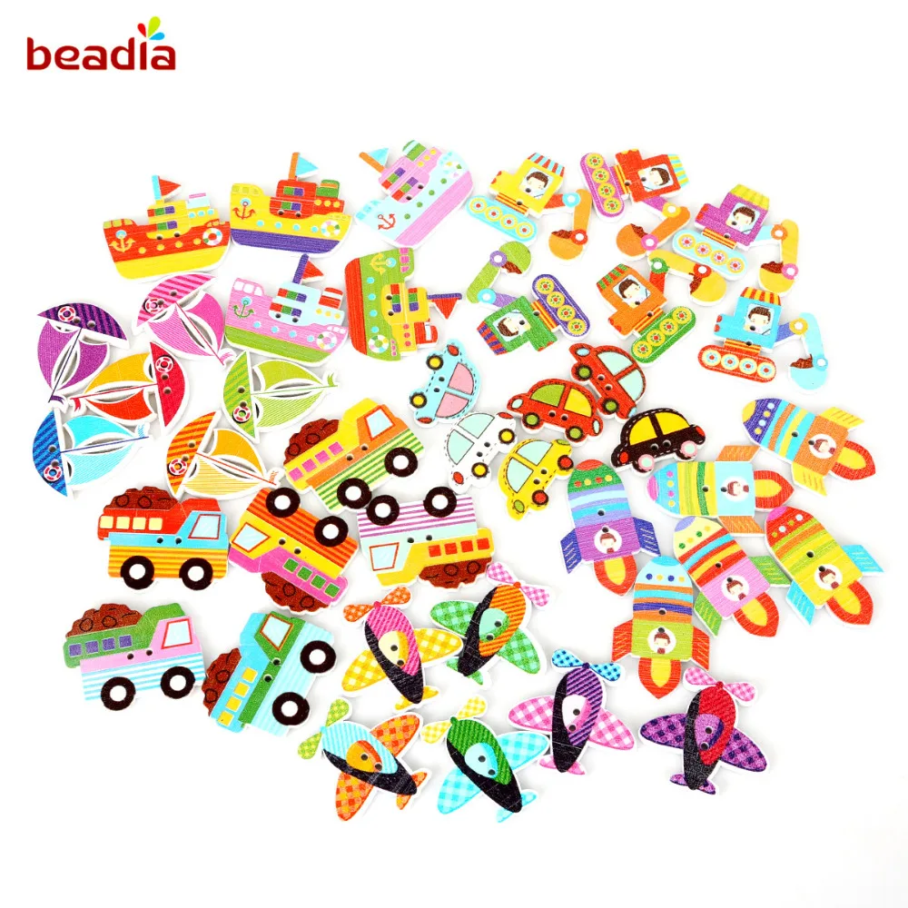 70 шт. деревянные бусины с двумя отверстиями для самолета грузовика автомобиля