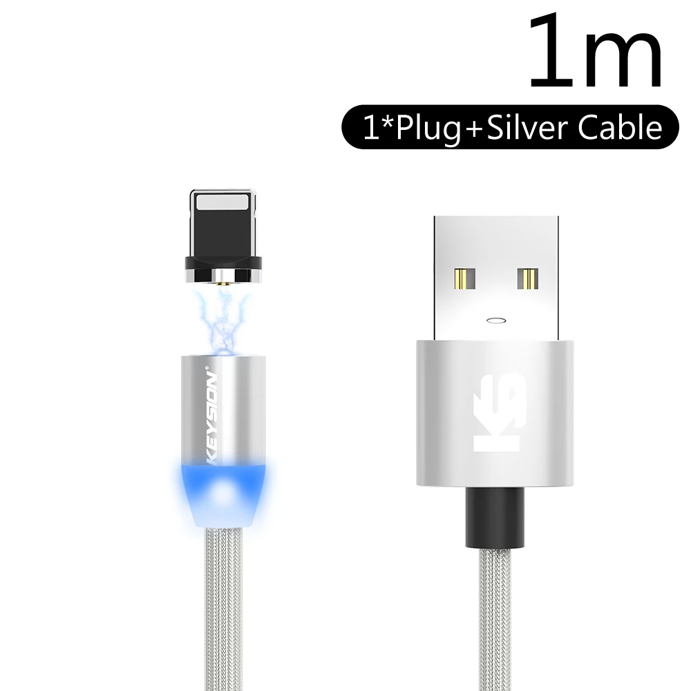 Silver2m KEYSION type-C светодиодный магнитный кабель для Xiaomi mi 9T Pro mi 9 SE Red mi K20 Note 7 Pro 1m 2m 2A кабель для быстрой зарядки type-C для Poco F1 - Цвет: Silver2m