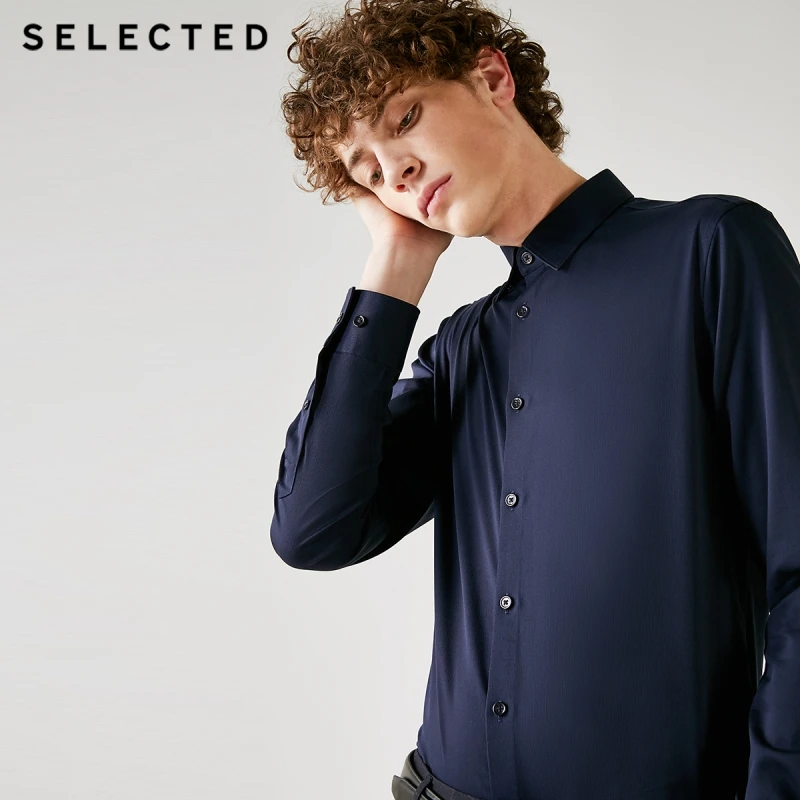 SELECTED Men's Slight Stretch Cotton blend Pure Color Business Shirt T|418305542|Повседневные рубашки| |
