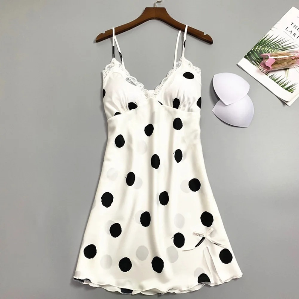 1pcs Dress White Женское атласное шелковое вечернее платье, кимоно, банный халат, комплект для отдыха, сексуальное ночное белье в горошек, женское белье для подружки невесты, ночная рубашка, пижамы - Цвет: 1pcs Dress White