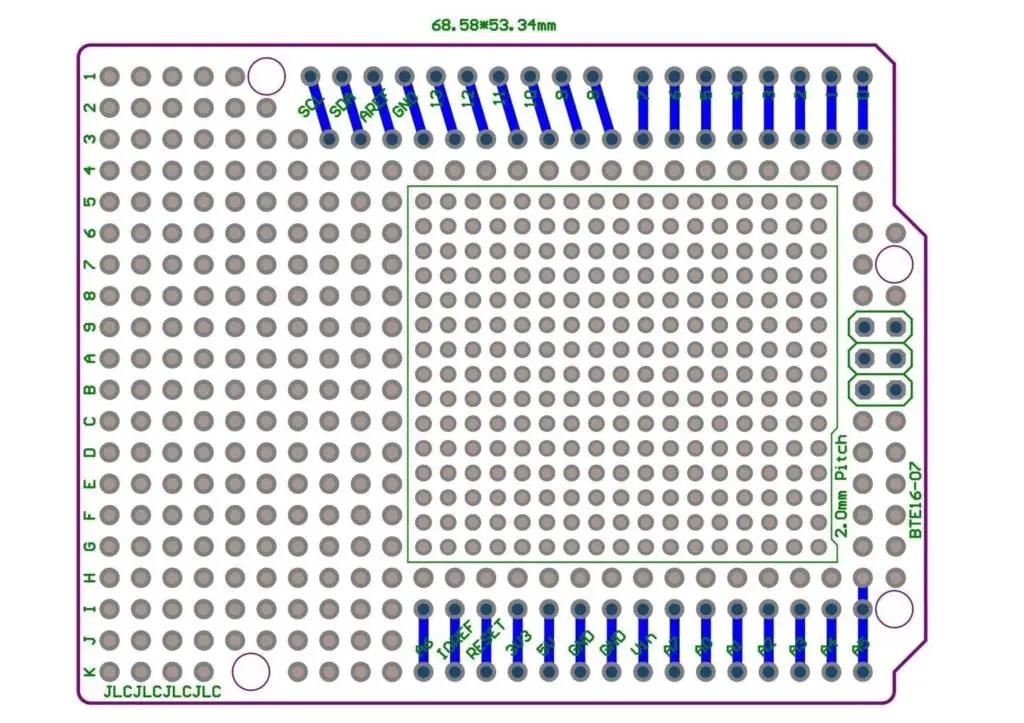 Комбо 2 мм+ 2,54 мм Шаг Прототип PCB для ArduinoUNO R3 щит доска DIY, bte16-07 булавки версия