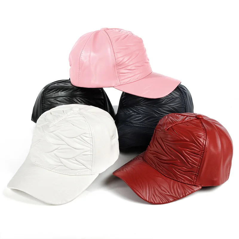 Модная однотонная женская бейсболка из искусственной кожи белая черная розовая