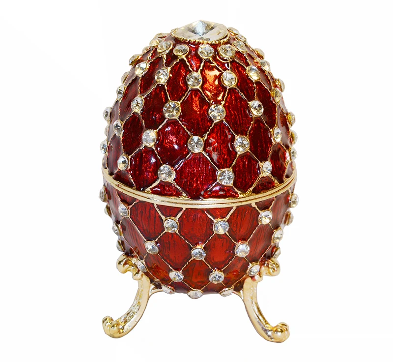 

Big jewelry box red bejeweled faberge color egg trinket box metal jewelry box vintage Christmas gifts decorations