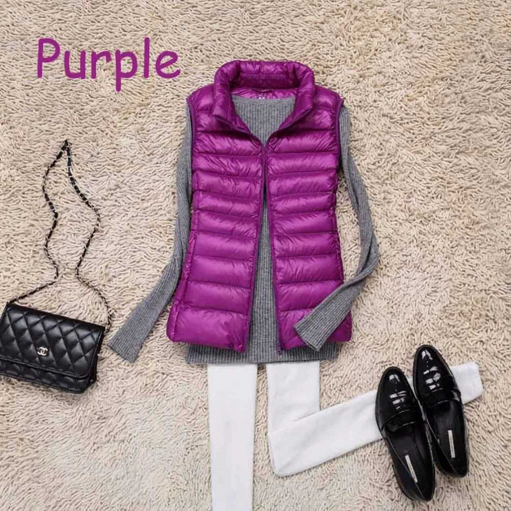Женский ультра светильник на белом утином пуху брендовый осенне зимний жилет без