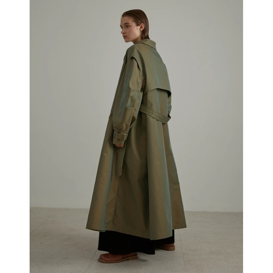 IRINAW118 FW, Новое поступление, высокое качество, негабаритный, короткий, трапециевидный, с поясом, длинный рукав, макси, Женский Тренч, пальто цвета хаки