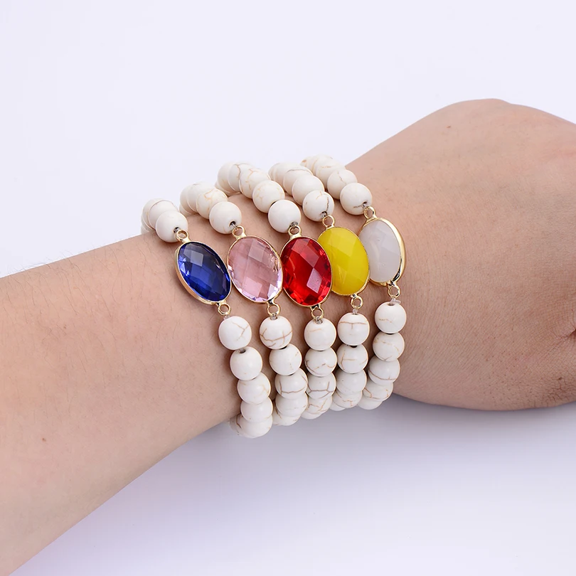 Богемия Большой овальный кристалл браслет для Для женщин Натуральный камень