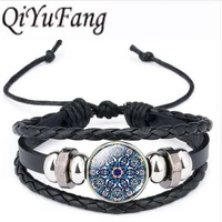 qiyufang new fashion jewelry mandala om symbol glass cabochon bracelet bangle buddhism zen stud bracelet bangle for women