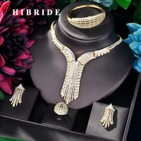 hibride fashion big luxury design gold color tassel women jewelry set cubic zirconia necklace dubai dress jewelry set n 820