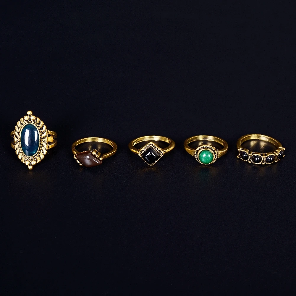 Vintage 5pcs / Set Ring Charm Crystal Stone Rings Geometric Roung Midi Knuckle Simple For Women Gold Color Jewelry | Украшения и