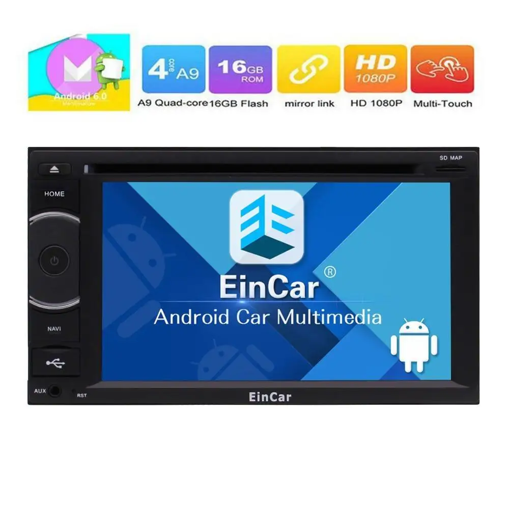 Eincar 16 Гб R0M Android 6 0 2 Din в автомагнитоле головное устройство автомобильного стерео WI