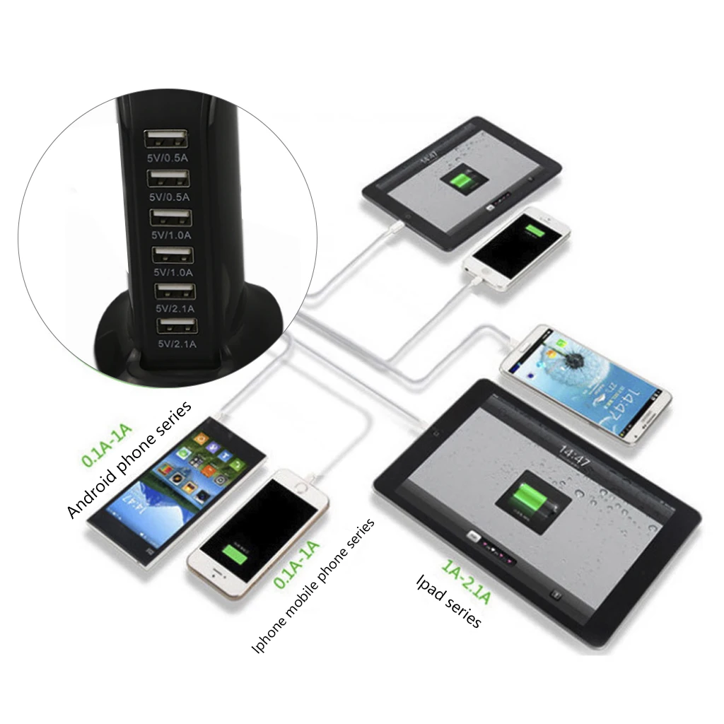 30 Вт мульти 6 портов USB зарядное устройство 6A быстрая зарядная станция Настольный