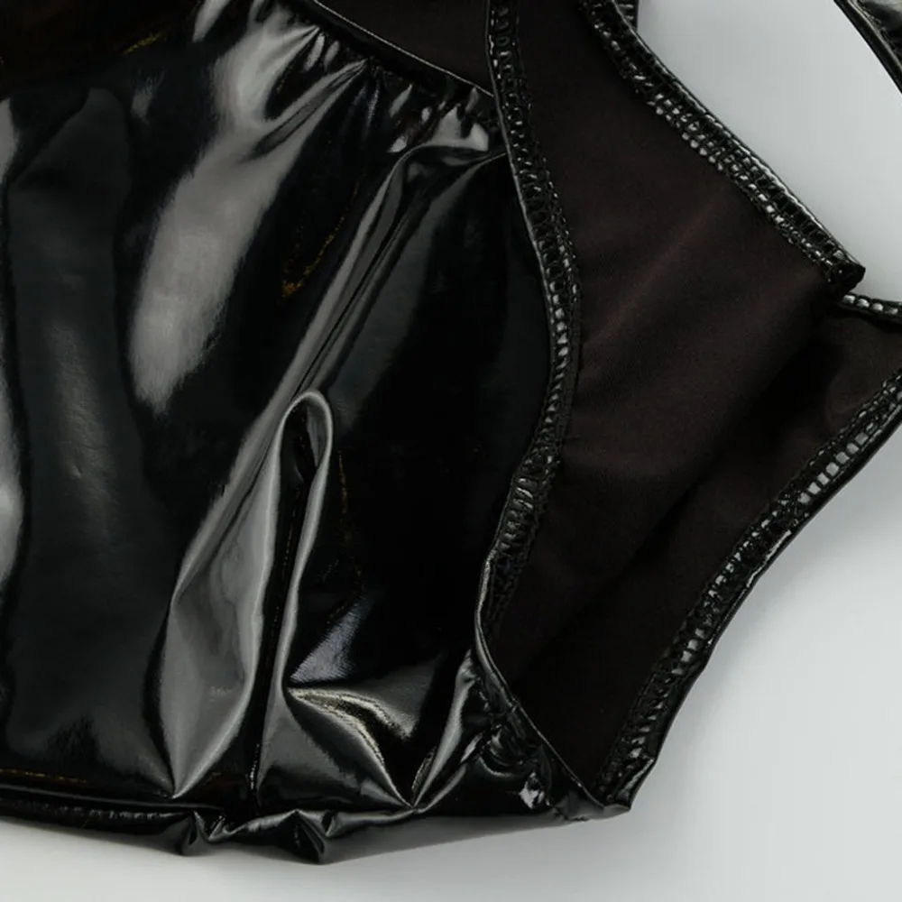 Женский комбинезон с глубоким вырезом яркий кожаный однотонный открытыми