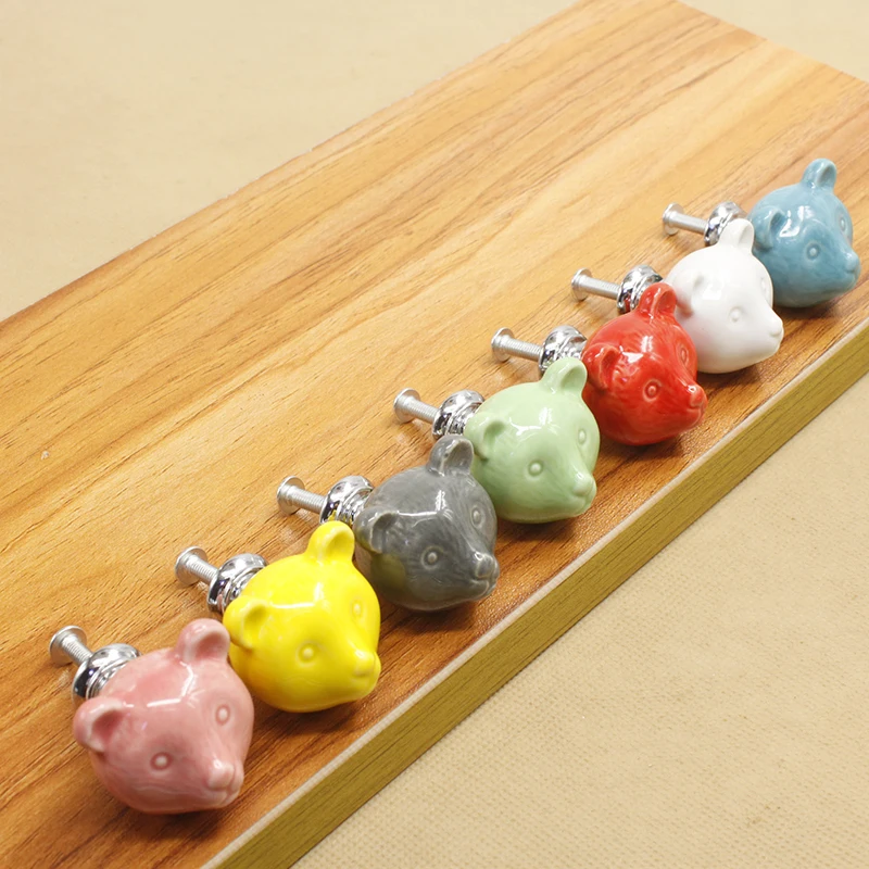 Милые Мультяшные детские ручки цветные керамические в виде медведя для ящика