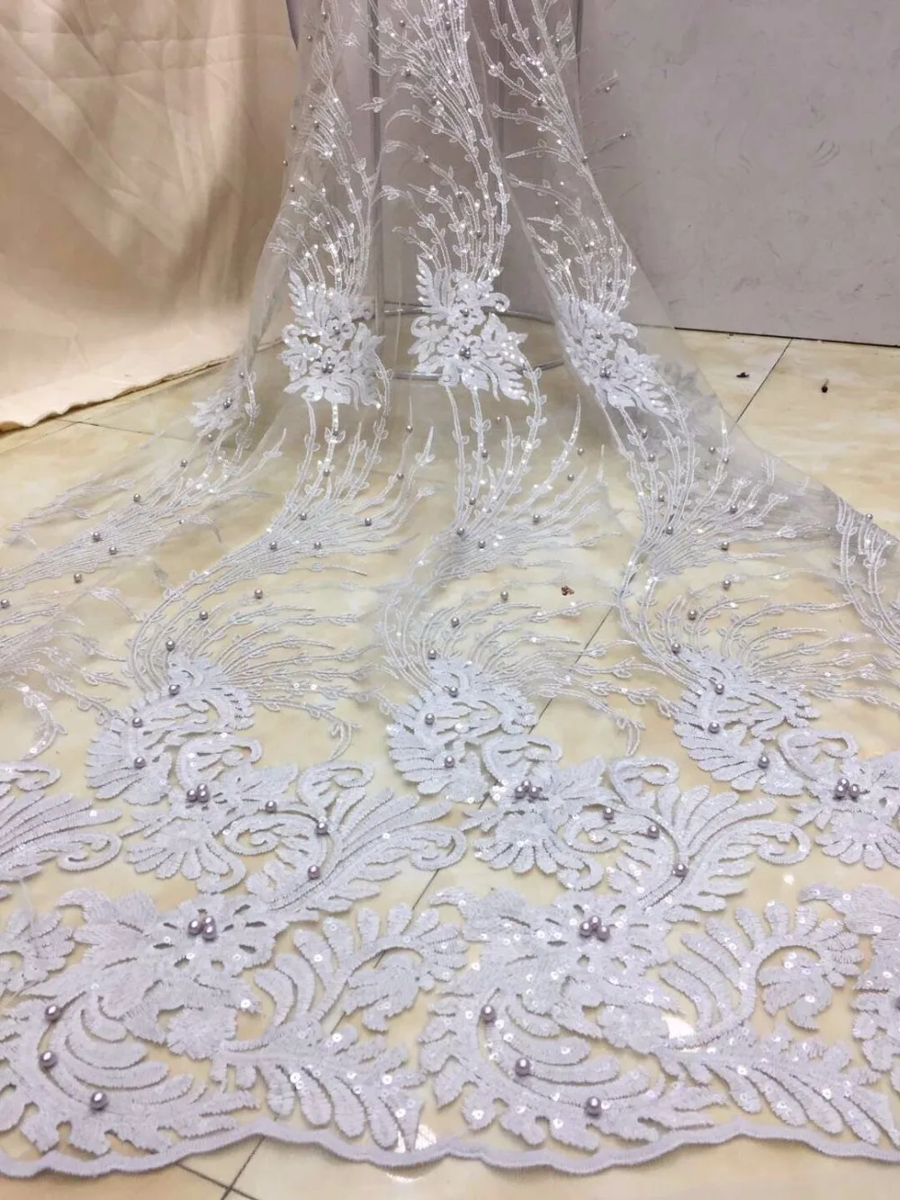 Кружевное платье из фатина с пайетками в нигерийском стиле 5 ярдов/партия высокое