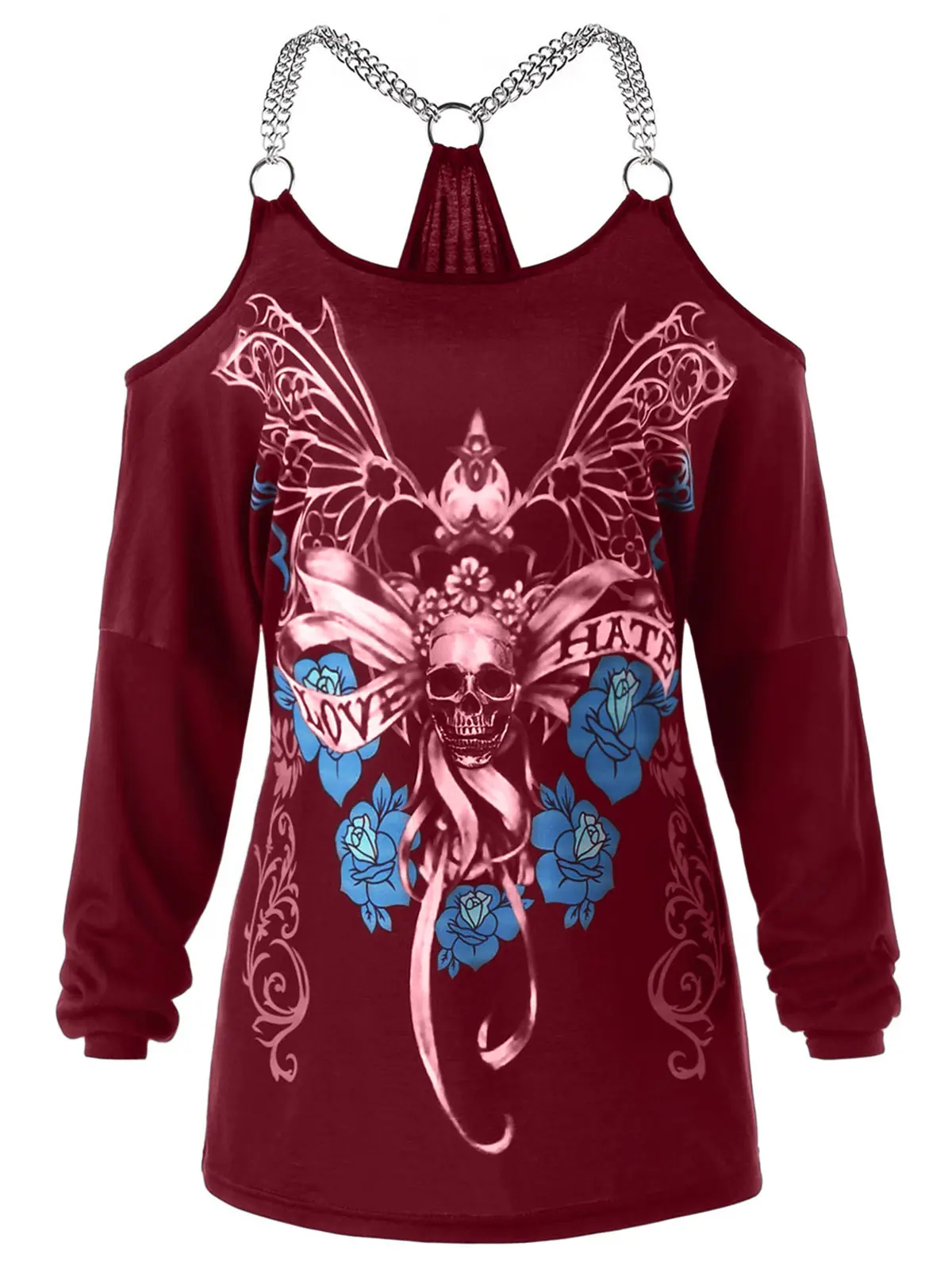 CosMera футболка с черепом женские цепочки Украшенные панк повседневные открытыми