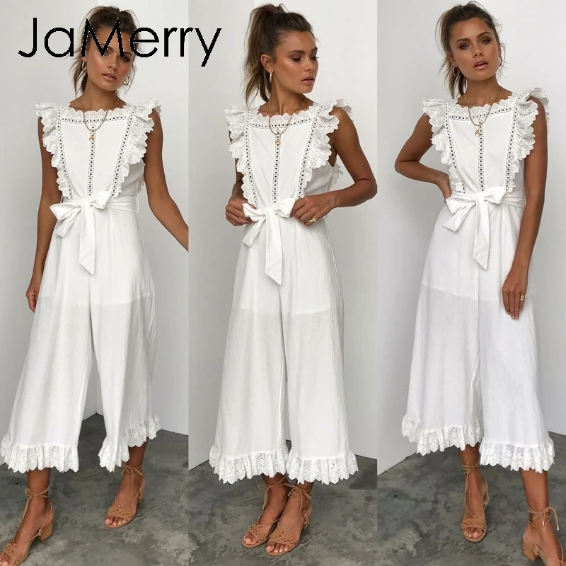 Женский винтажный комбинезон JaMerry длинный Детский из хлопка и льна с оборками