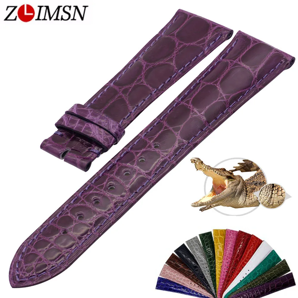 ZLIMSN Simple Fashion Genuine Alligator Strap 15 Colors Round Pattern Comfortable For Men's Women Leather Watch Band 12mm-26mm