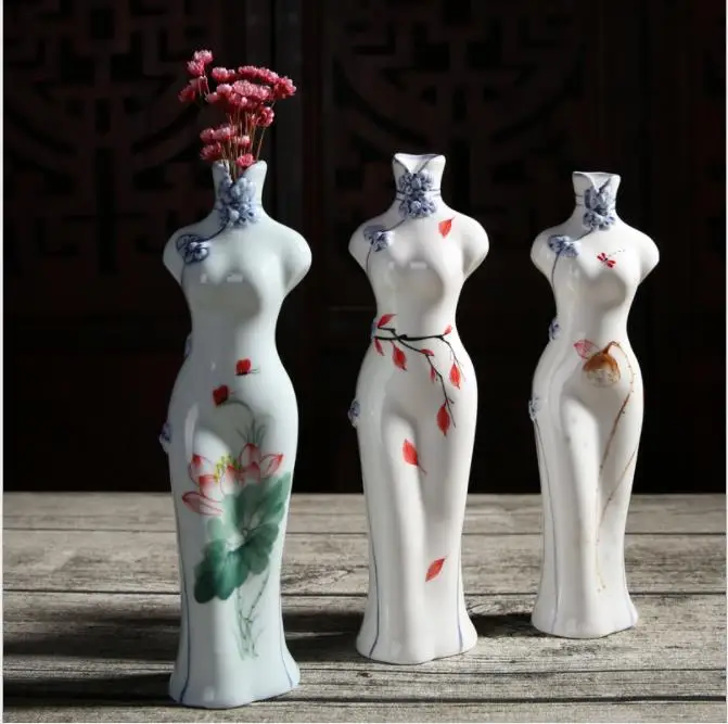 10 видов цветов винтажная керамическая ваза Cheongsam Ретро Настольная Ваза для