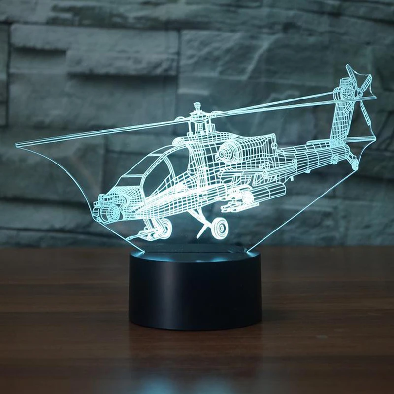

Creative 3D Helicopter Night Lights Air Plane Table Lamp 7 Colors Change Bedroom Bedside Decor For Children Xmas Gifts