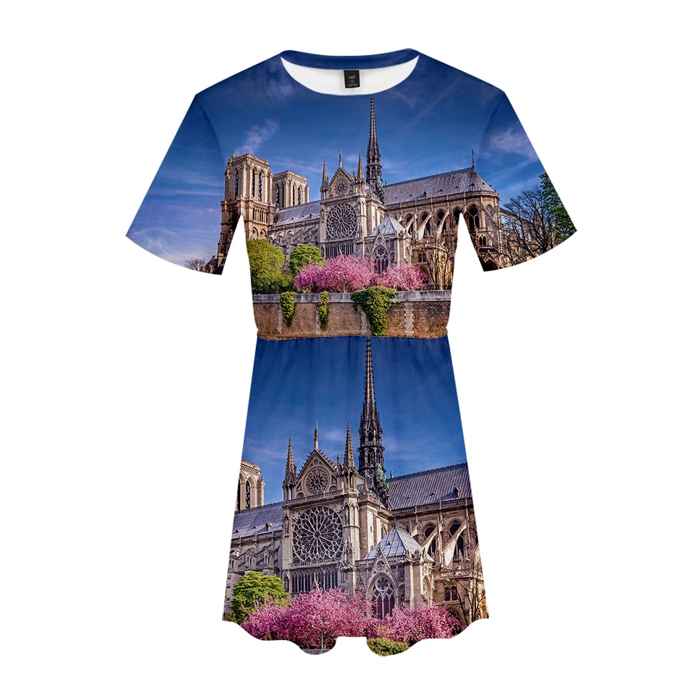 Женское Повседневное платье с коротким рукавом Notre Dame de Paris Летнее спортивное 3D