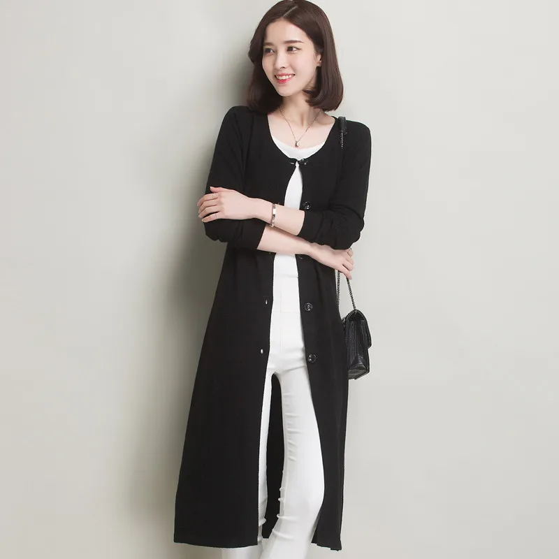 2018 Fashion Women's Clothing Spring Autumn Winter Single Breasted Cashmere Knitted Long Cardigans O-Neck Sweaters Coat Women |