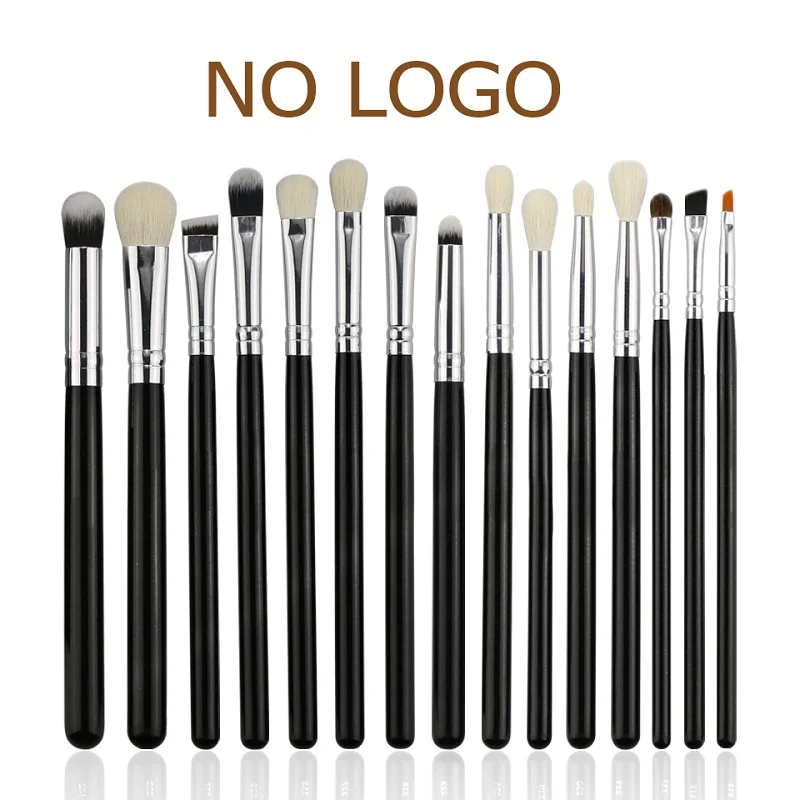 Brushes Without logo BEILI черный 15 шт. кисти для макияжа натуральный козьего волоса пони растушевывание теней подводка для глаз бровей Смоки Тени набор кистей - Handle Color: Brushes Without logo