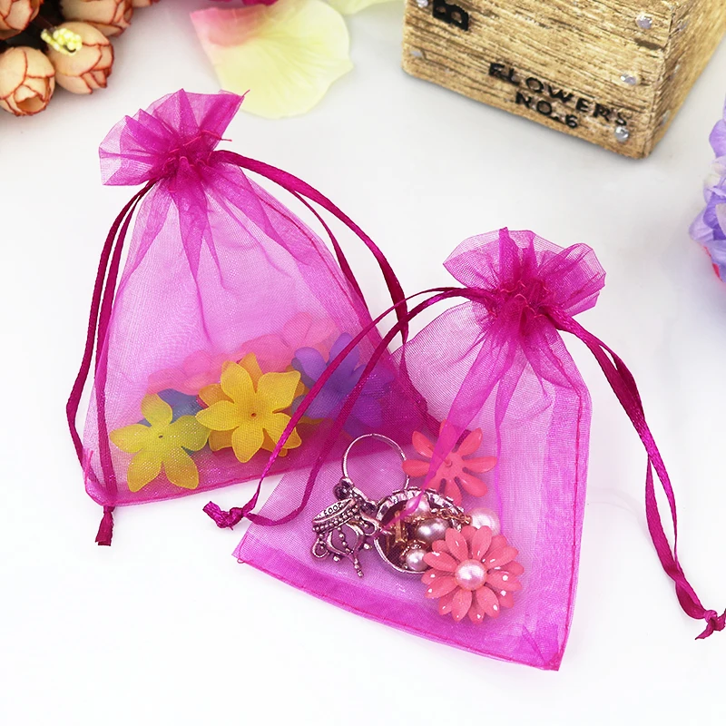 

1000pcs/lot 9x12cm Hot Pink Color Organza Bags Christmas Wedding Favor Gift Bags Tulle Jewelry Candy Pouches Cheap Sale