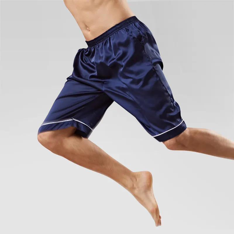 navy blue Летние Новые повседневные свободные шелковые пижамы для мужчин модные с эластичной талией мужские s атласные шорты Мягкие Удобные однотонные нижнее белье MA50192 - Цвет: navy blue