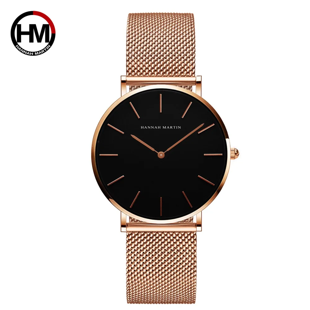 

Relogio Feminino Hannah Martin Luxury Brand Women Watches Stainless Steel Mesh Gold Waterproof Ladies Quartz Watch Reloj Mujer