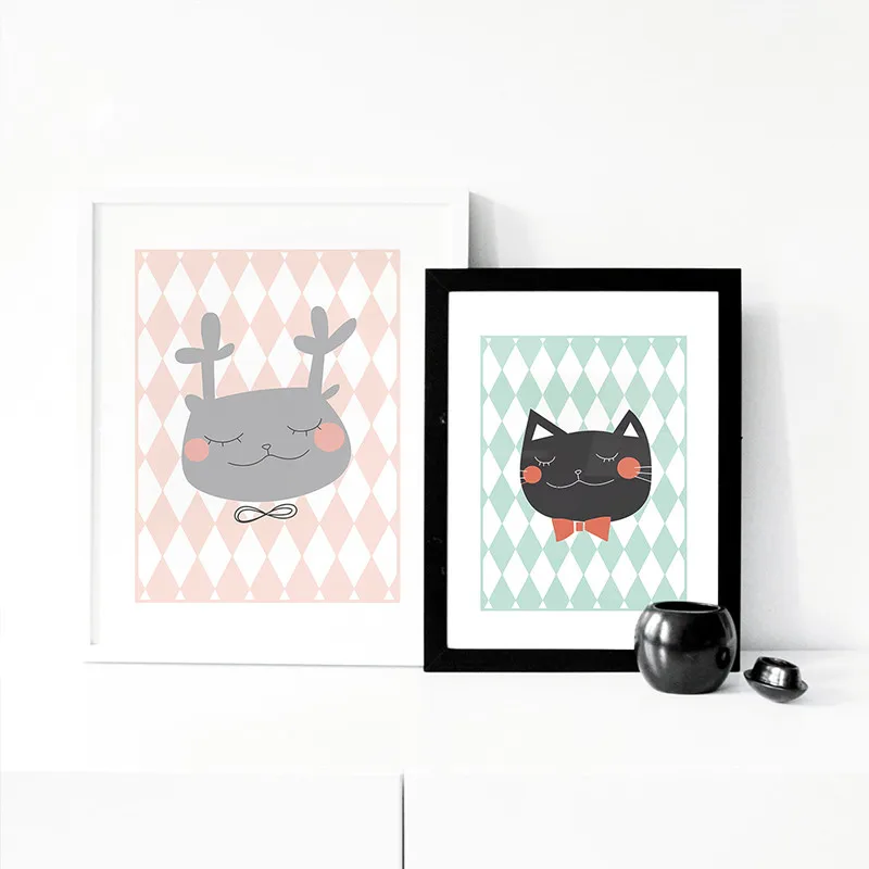 Новый Свежий Nordic Kawaii Животные с рисунком Счастливый Кот Художественная печать