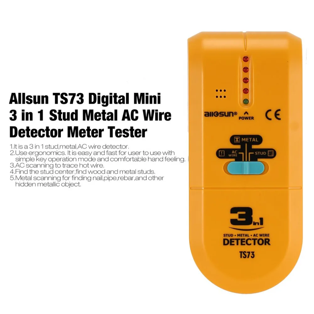 Allsun TS73 цифровой мини 3 в 1 стад металла переменного тока детектор провода метр