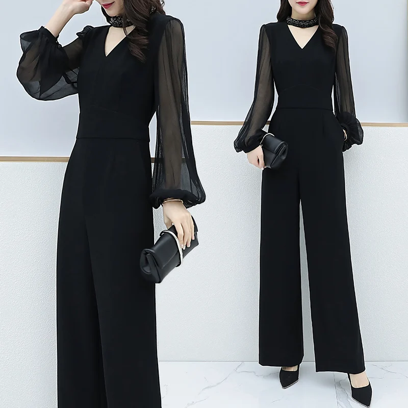 

2019 Spring New Black Thin Rompers Womens Jumpsuit Combinaison Femme Trendy Office Lady Clothes For Women Macacao Feminino