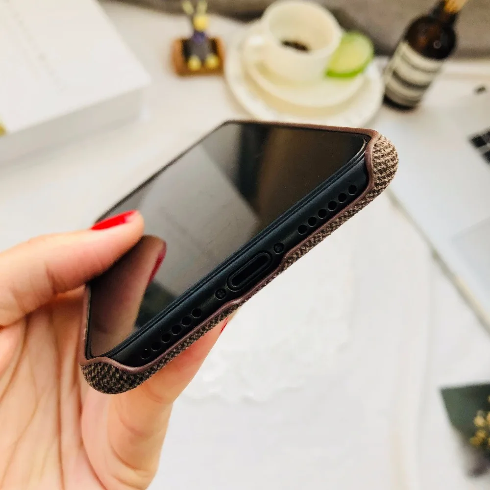 Simple Solid Color PC Back Cover Fabric PU Leather Accesories for iPhone X 8 7 6 Plus Mobile Phone Case |