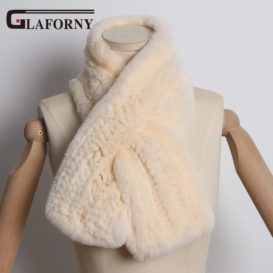 Glaforny/женские шарфы из натурального меха кролика Рекс, однотонные меховые обертывания, зимние теплые модные глушители - Цвет: beige