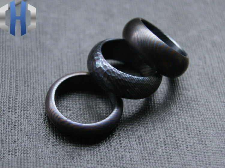 EDC тактическое кольцо с узором из титанового лошадиного гравия сплава Дамасского