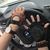 new arrival high quality semi finger genuine leather gloves mens sheepskin unlined driving fingerless gym fitness gloves mitten