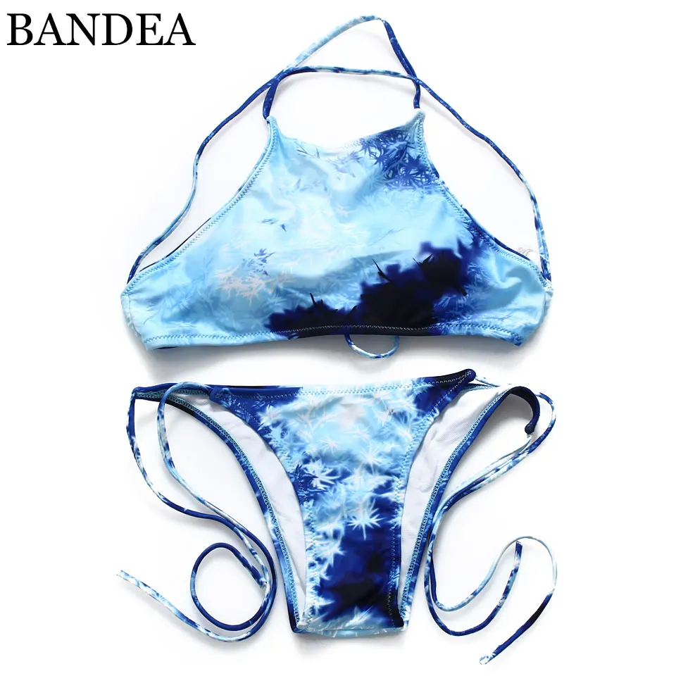 

BANDEA 2019 Bikinis Swimwear Padded Summer Style Swimming Suit Halter Printed Swimsuit Bikinis Set Women High Neck Beachwear
