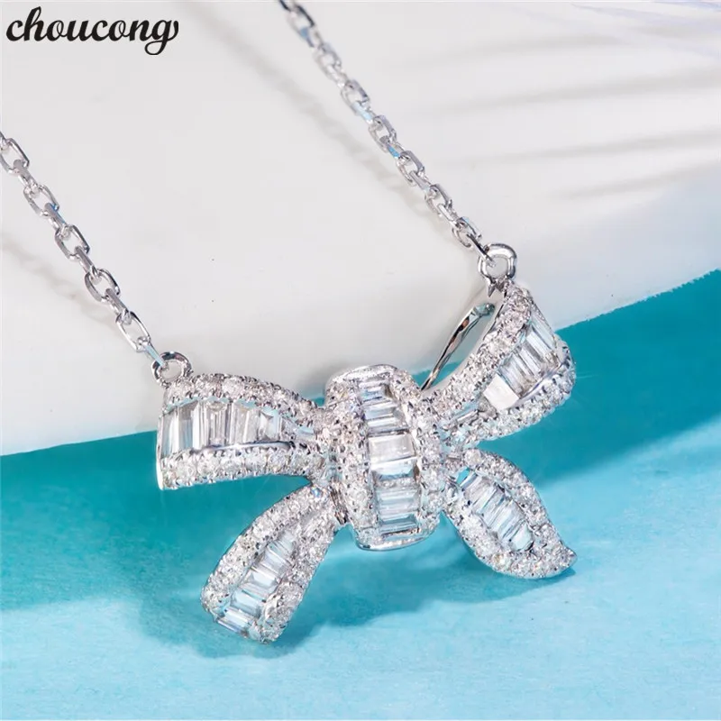 Choucong, Модный кулон с бантом, AAAAA, кубический цирконий, 925 пробы, серебряный, вечерние, для свадьбы, подвеска с ожерельем для женщин, ювелирное изделие