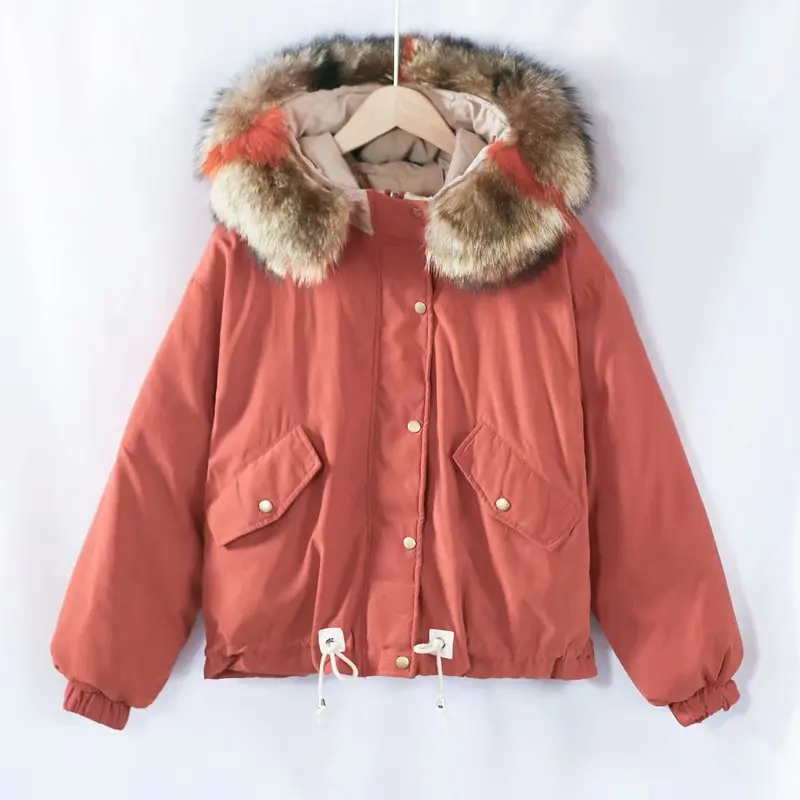 Реального норки меховой воротник Для женщин 70% белый вниз пальто Oversize женская