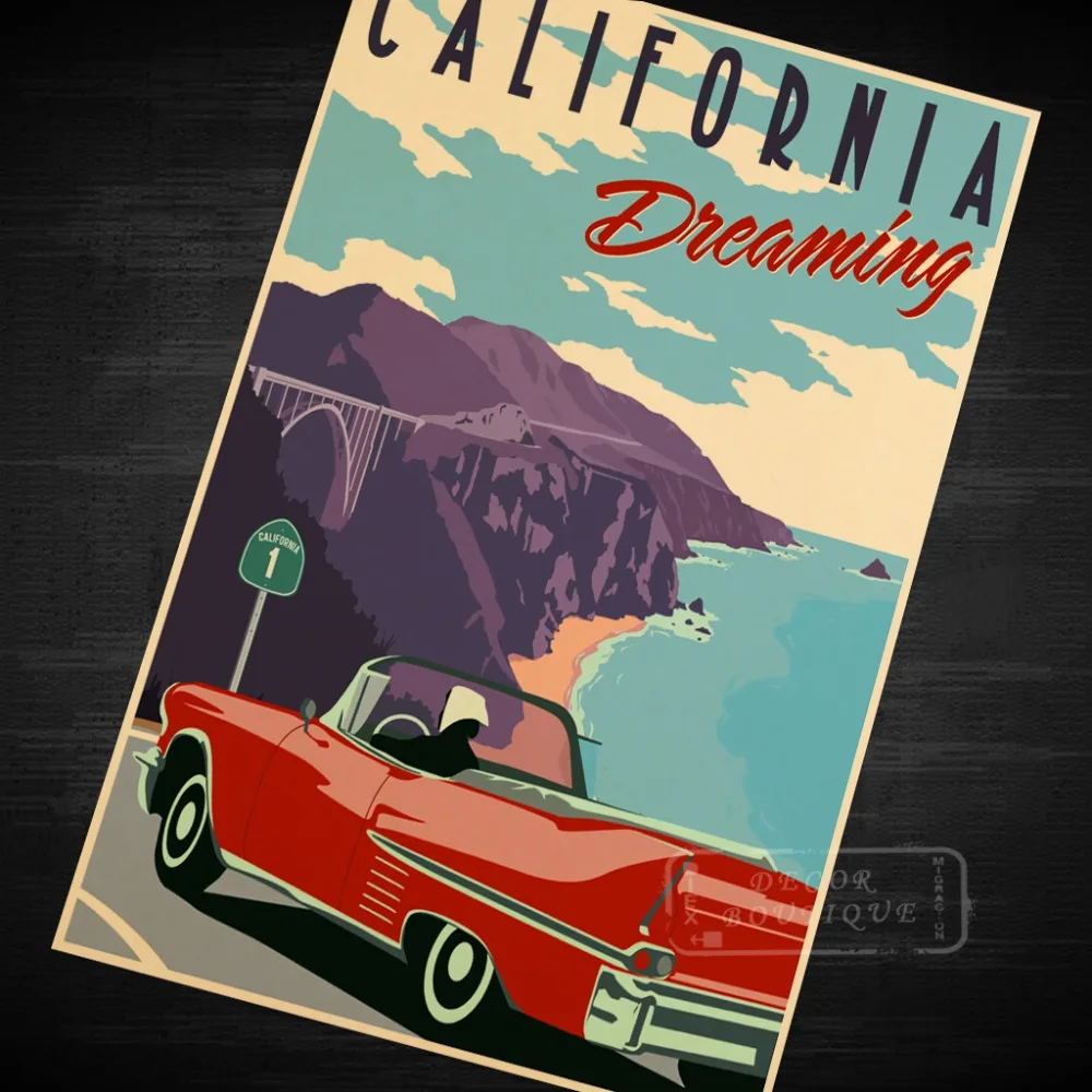 California Вождение Отдых Путешествия Винтаж ретро крафт плакат декоративный DIY