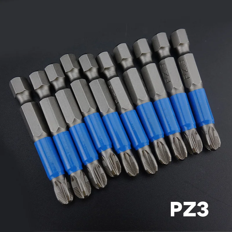 50mm PZ3 10 шт./лот 50 мм GCr15 биты pozidrive шестигранные хвостовиком противоскользящие отвертки биты Магнитная Одна Головка PZ1/PZ2/PZ3 - Цвет: 50mm PZ3