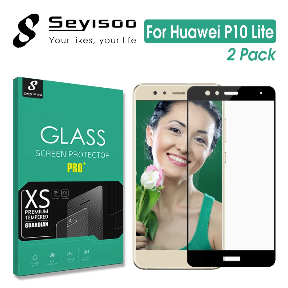 

[2 Упак.] 100% оригинал, Seyisoo, настоящее 2.5D полное покрытие, закаленное стекло, защита для экрана для Huawei P10 Lite Nova Lite, 0,3 мм, 9H пленка